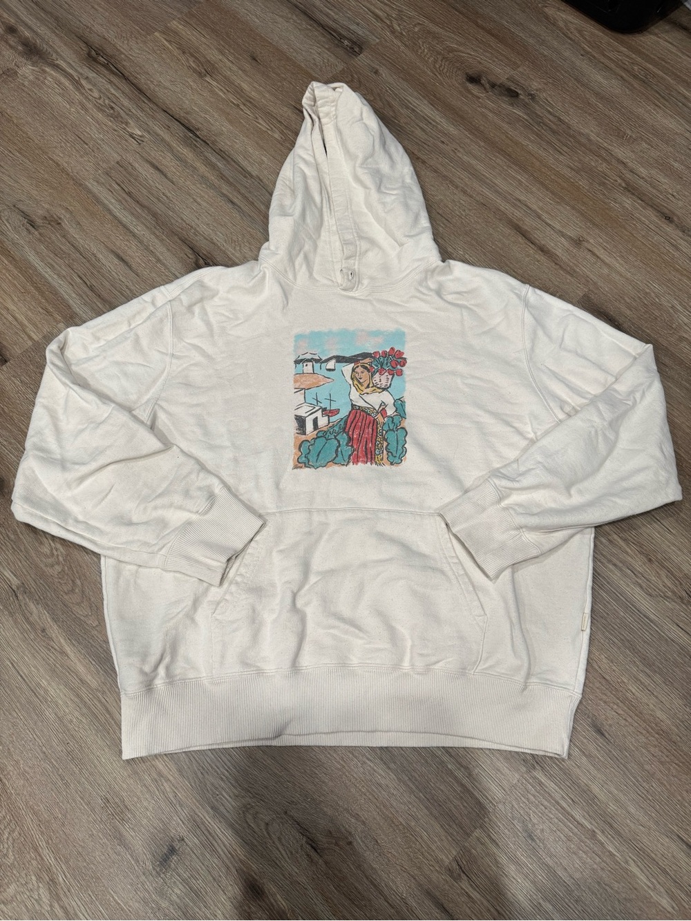 Aime Leon Dore Flower Lady Cream Hoodie with Pastel Seaside Graphic